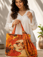 Portrait Muse - Digitally Printed Tote Bag with Artistic Face Illustration