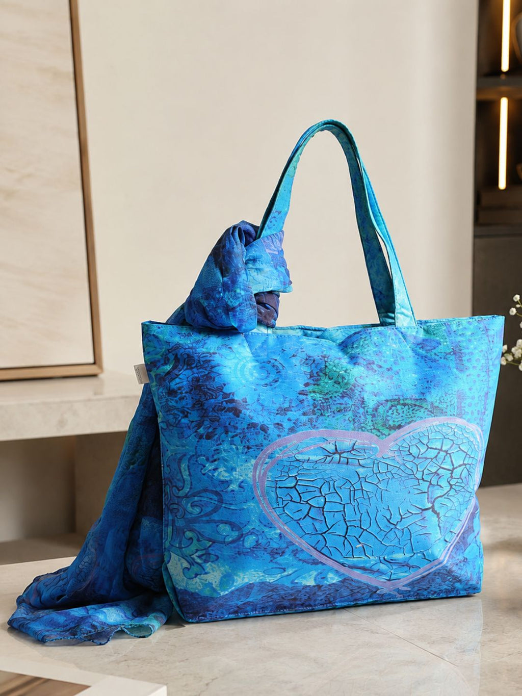 Blue Tranquility - Majestic Elephant Tote with Breezy Scarf
