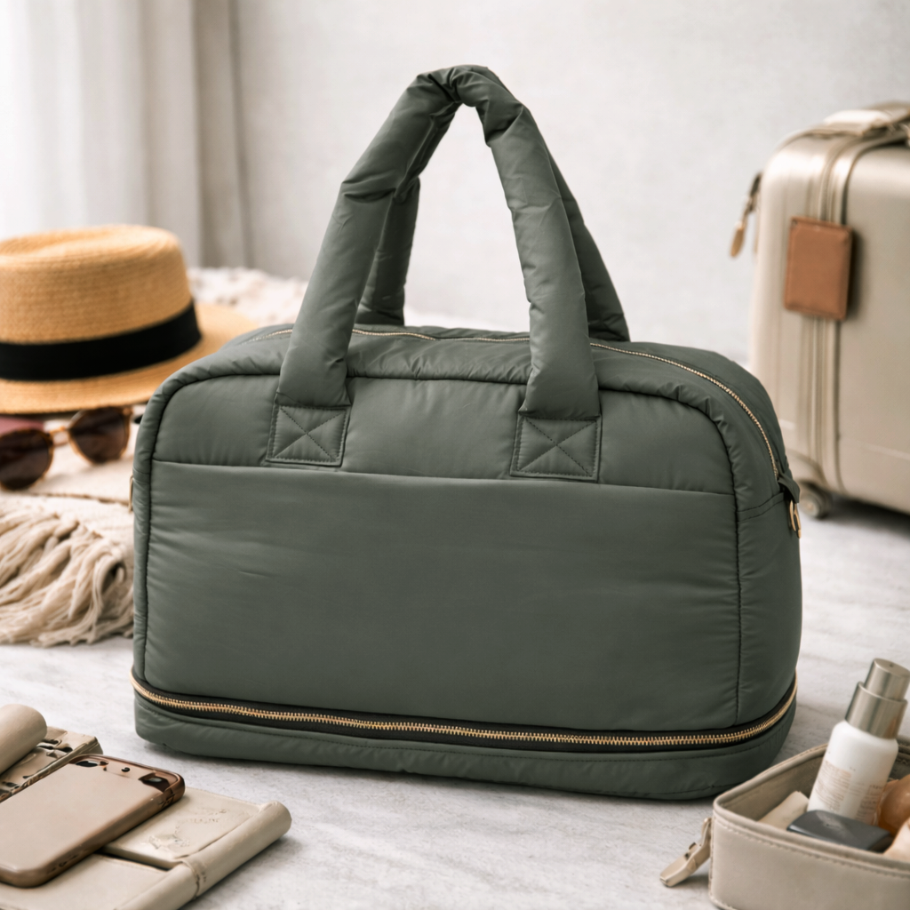 Puffer Overnighter Unisex Olive Duffle Bag