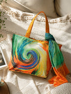 ColorRush Craze - Swirling Abstract Tote with Flowing Scarf