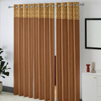 Mustard Ornamental Border 250 GSM Polyester 100% Blackout Eyelet Curtain