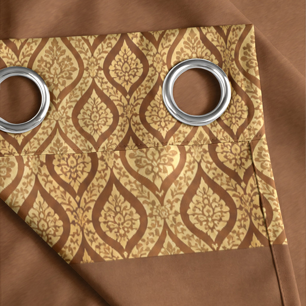 Mustard Ornamental Border 250 GSM Polyester 100% Blackout Eyelet Curtain