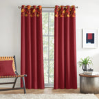 Burgundy Floral Border 250 GSM Polyester 100% Blackout Eyelet Curtain