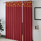 Burgundy Floral Border 250 GSM Polyester 100% Blackout Eyelet Curtain