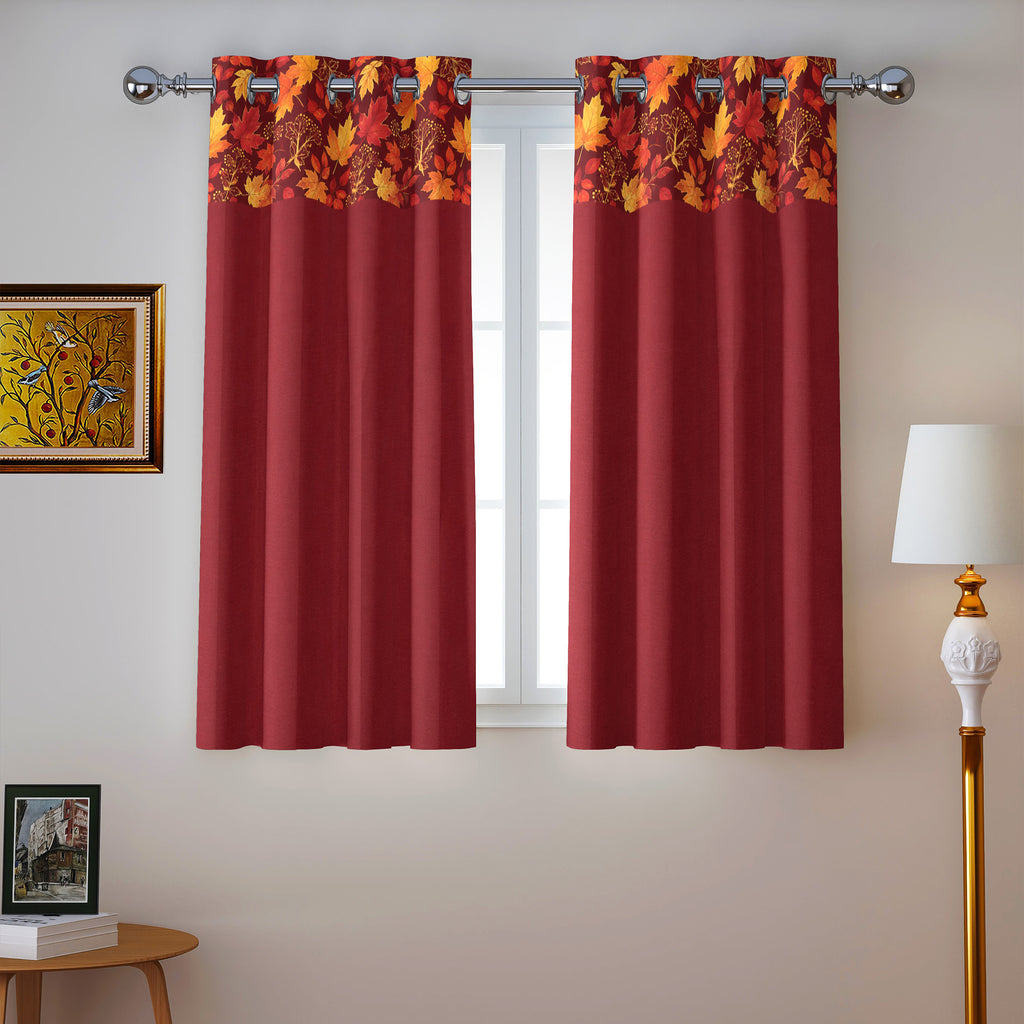 Burgundy Floral Border 250 GSM Polyester 100% Blackout Eyelet Curtain