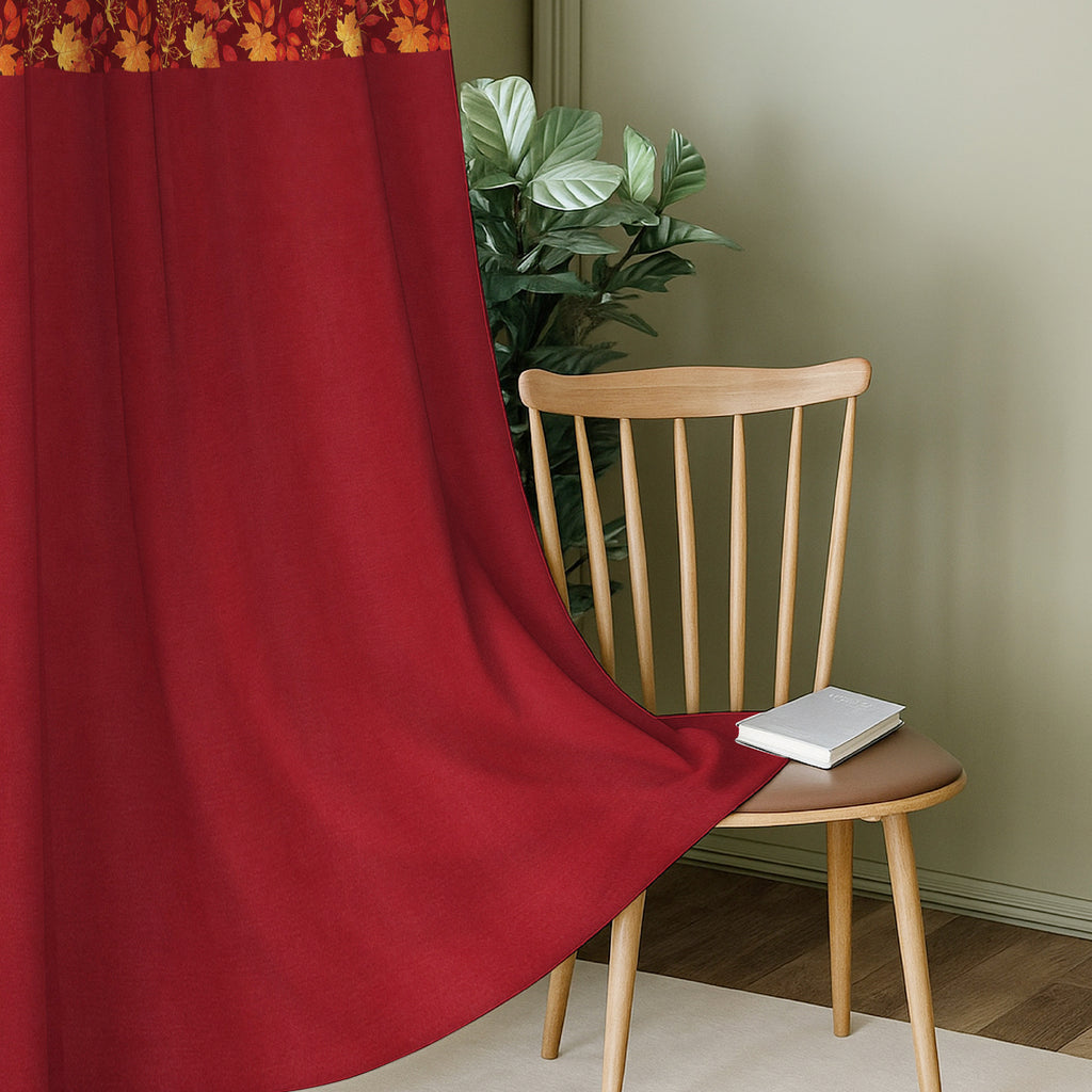 Burgundy Floral Border 250 GSM Polyester 100% Blackout Eyelet Curtain