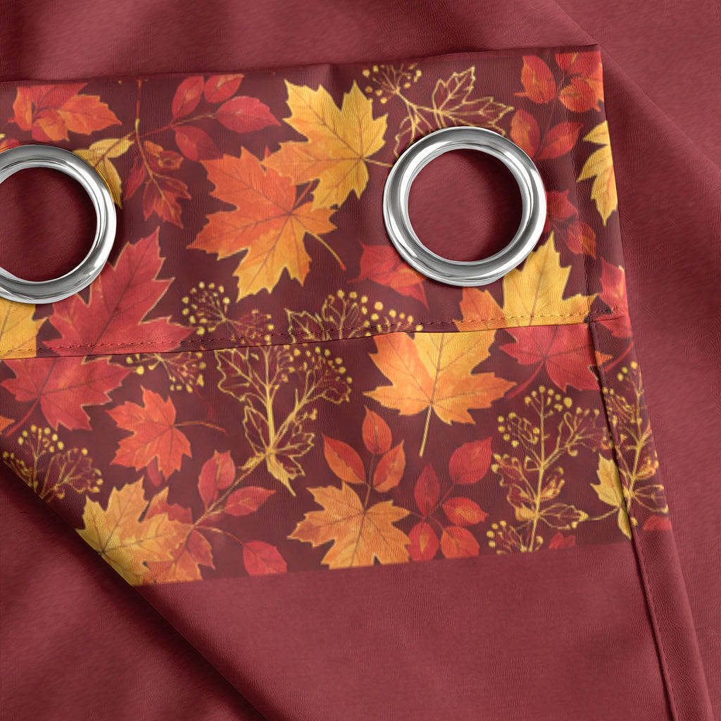 Burgundy Floral Border 250 GSM Polyester 100% Blackout Eyelet Curtain