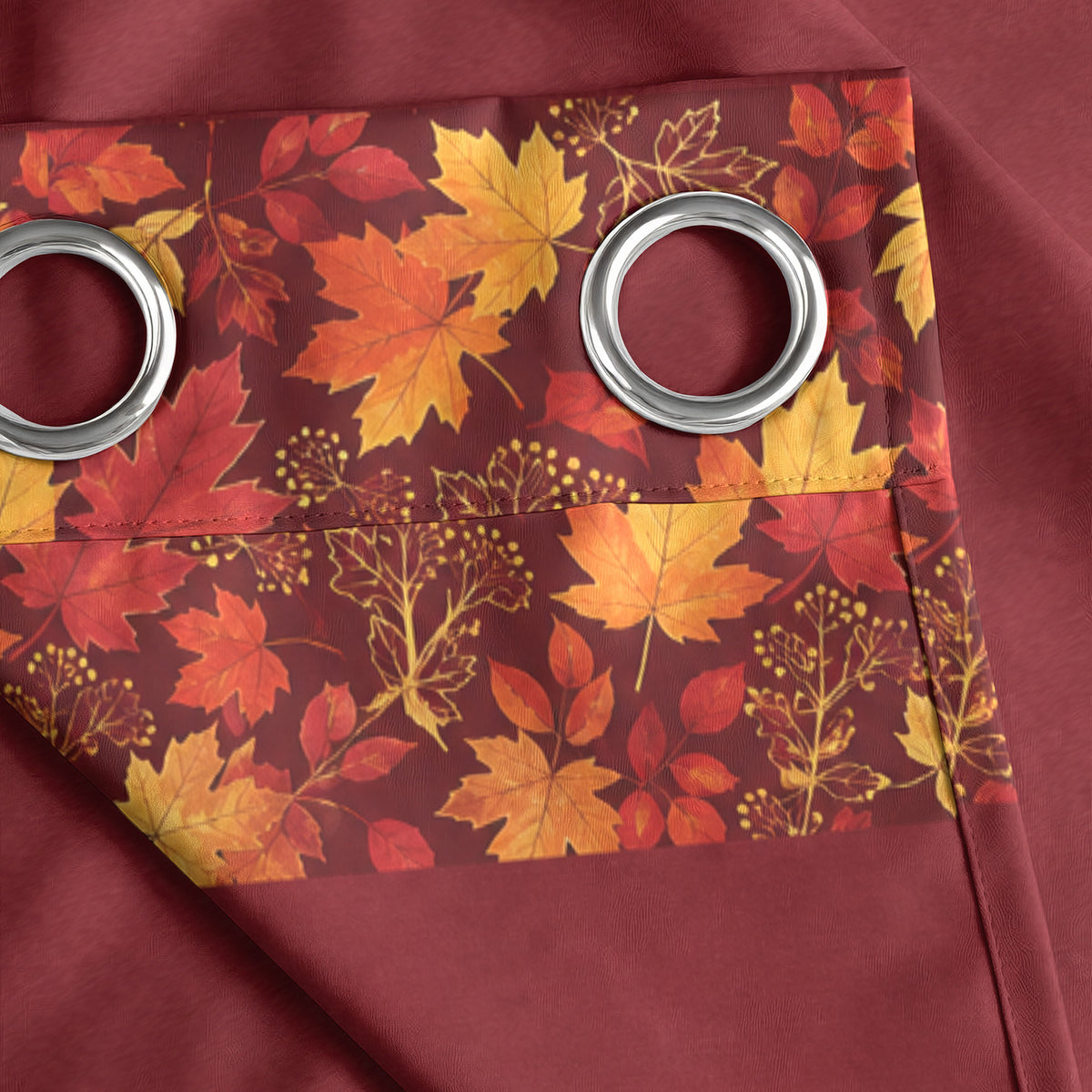 Burgundy Floral Border 250 GSM Polyester 100% Blackout Eyelet Curtain