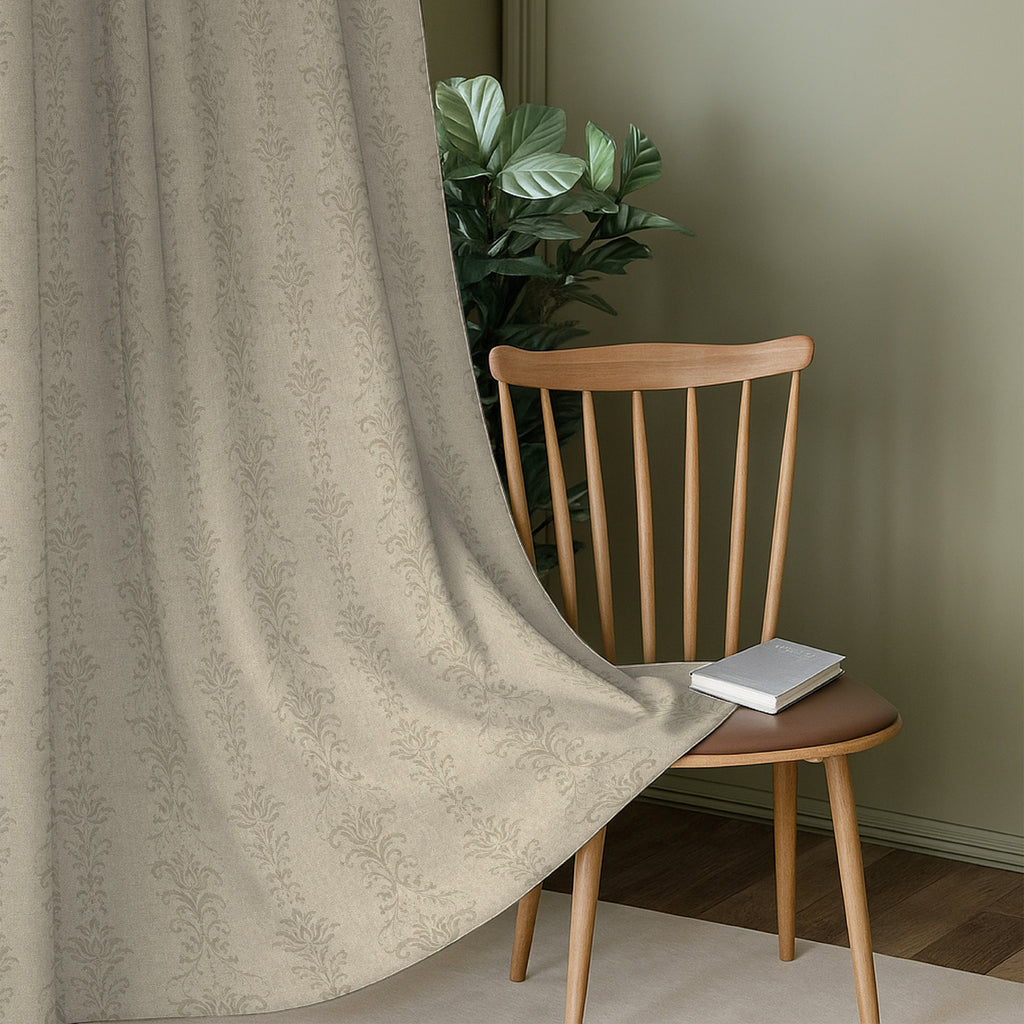 Beige Tonal Leaf Trails 250 GSM Polyester 100% Blackout Eyelet Curtain