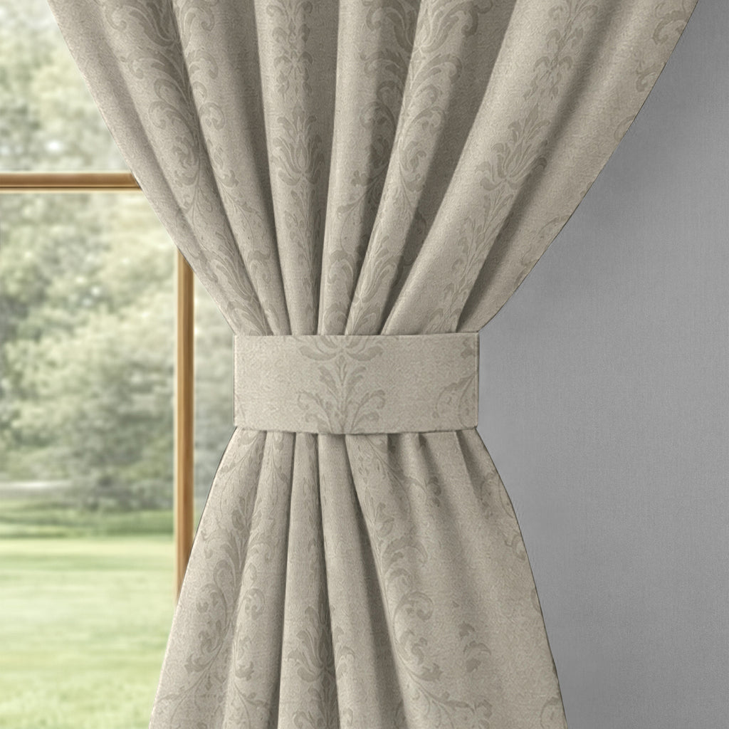 Beige Tonal Leaf Trails 250 GSM Polyester 100% Blackout Eyelet Curtain