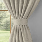 Beige Tonal Leaf Trails 250 GSM Polyester 100% Blackout Eyelet Curtain