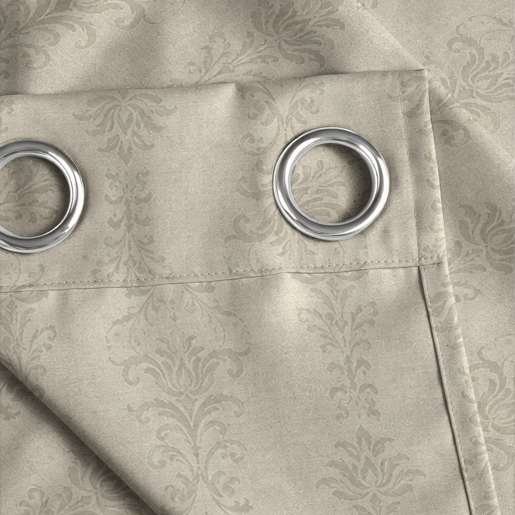 Beige Tonal Leaf Trails 250 GSM Polyester 100% Blackout Eyelet Curtain
