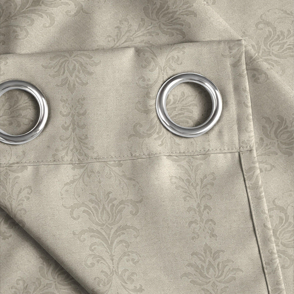 Beige Tonal Leaf Trails 250 GSM Polyester 100% Blackout Eyelet Curtain