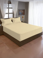 Beige Chevron King Fitted Bedsheet with 2 Pillow Covers - Minimal Everyday Style (72x78x10 inches)