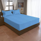 Sky Blue Minimal Chevron King Fitted Bedsheet with 2 Pillow Covers - Soft Everyday Comfort (72x78x10 inches)