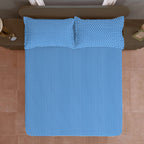 Sky Blue Minimal Chevron King Fitted Bedsheet with 2 Pillow Covers - Soft Everyday Comfort (72x78x10 inches)