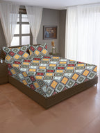 Tribal Mosaic Diamond Double Queen Bedsheet - Vibrant Multicolor Geometric Charm (90x100 inches)