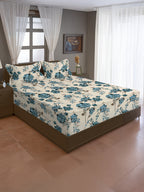 Blue Rose Elegance Blended Cotton Double Queen Bedsheet with 2 Pillow Covers - Classic Floral Charm (90x100 inches)