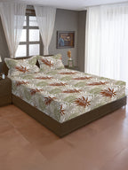 Tropical Palm Haven Blended Cotton Double Queen Bedsheet with 2 Pillow Covers - Nature-Inspired Leaf Print (90x100 inches)