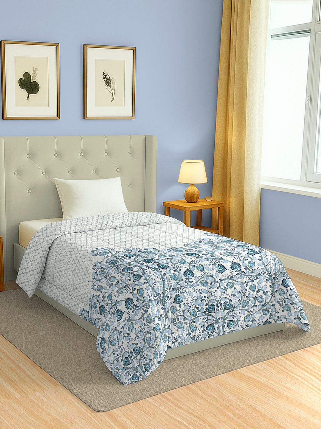 Artistic Cotton Abstract Blue Single AC Quilt