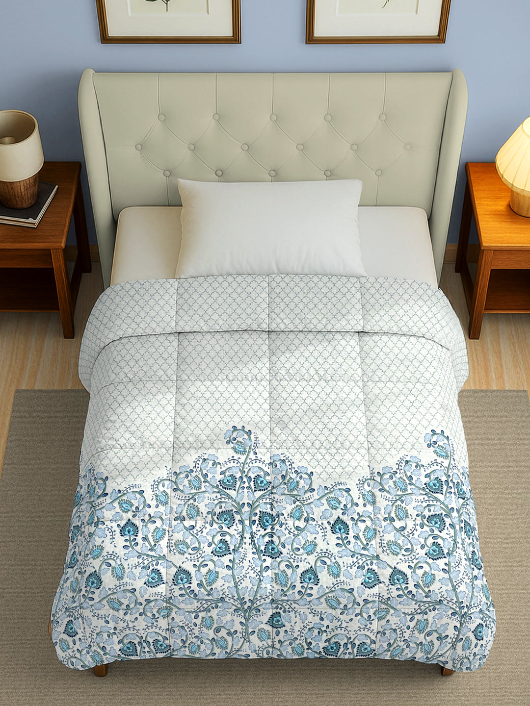 Artistic Cotton Abstract Blue Single AC Quilt
