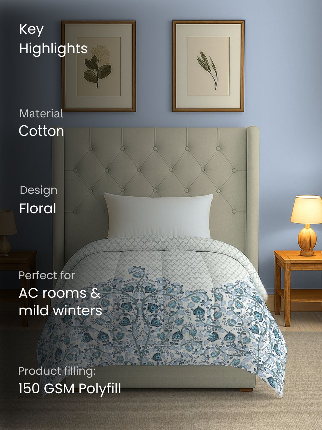 Artistic Cotton Abstract Blue Single AC Quilt