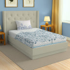 Cotton Single Bedsheet with 1 Pillow Covers 250TC - Blue & White Ethnic Floral Print (60x90 inches)