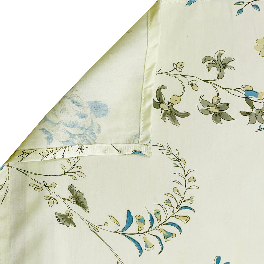 Ivory White Teal Floral 240 TC Cotton Bedsheet with 2 Pillow Covers