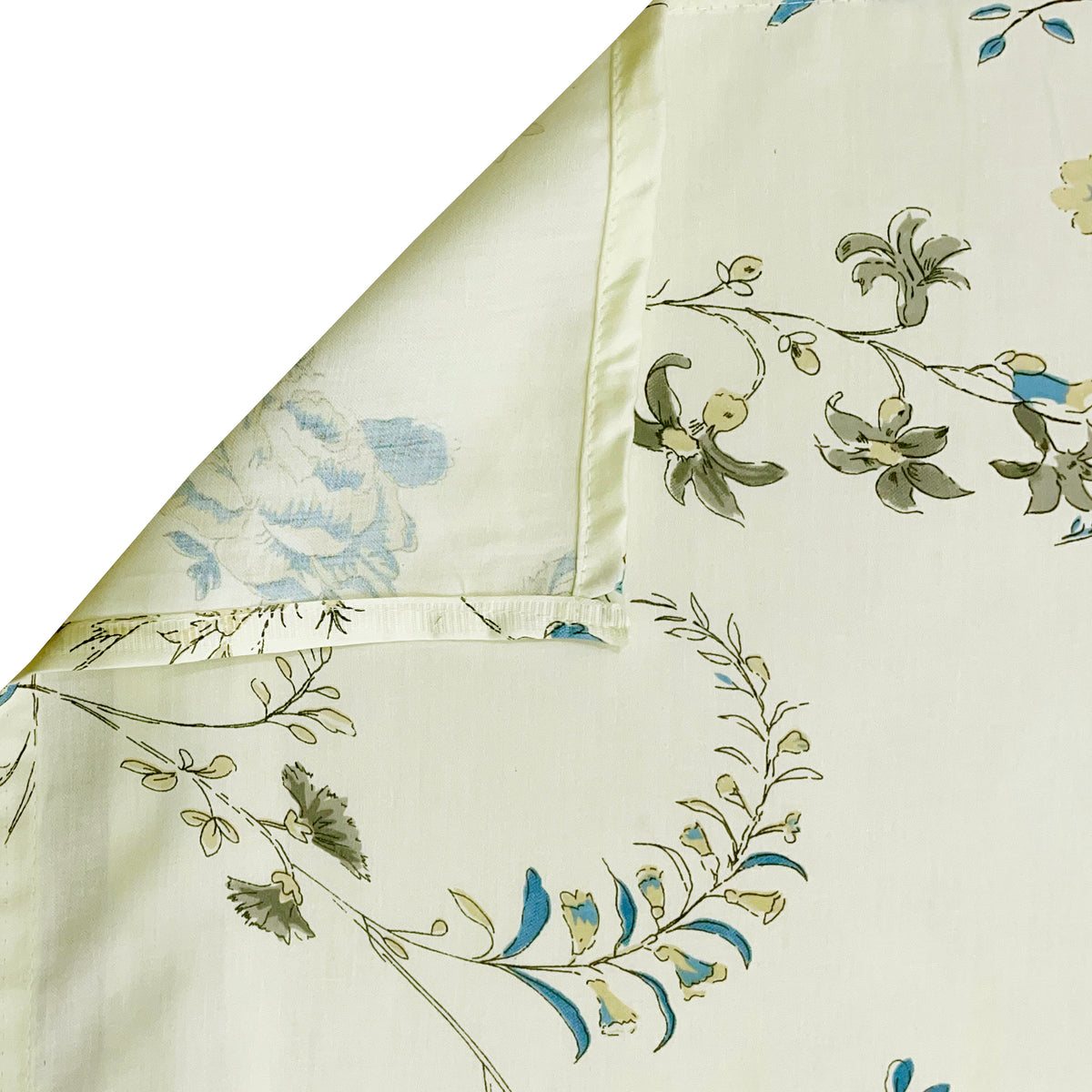 Ivory White Teal Floral 240 TC Cotton Bedsheet with 2 Pillow Covers