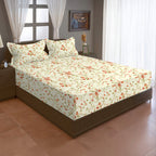 Ivory White Coral Floral 240 TC Cotton Bedsheet with 2 Pillow Covers