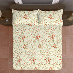 Ivory White Coral Floral 240 TC Cotton Bedsheet with 2 Pillow Covers