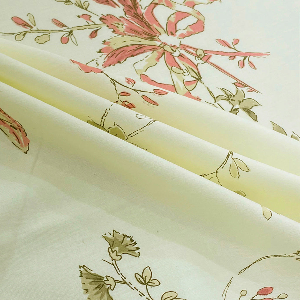 Ivory White Coral Floral 240 TC Cotton Bedsheet with 2 Pillow Covers