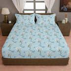 Sky Blue White Floral 240 TC Cotton Bedsheet with 2 Pillow Covers