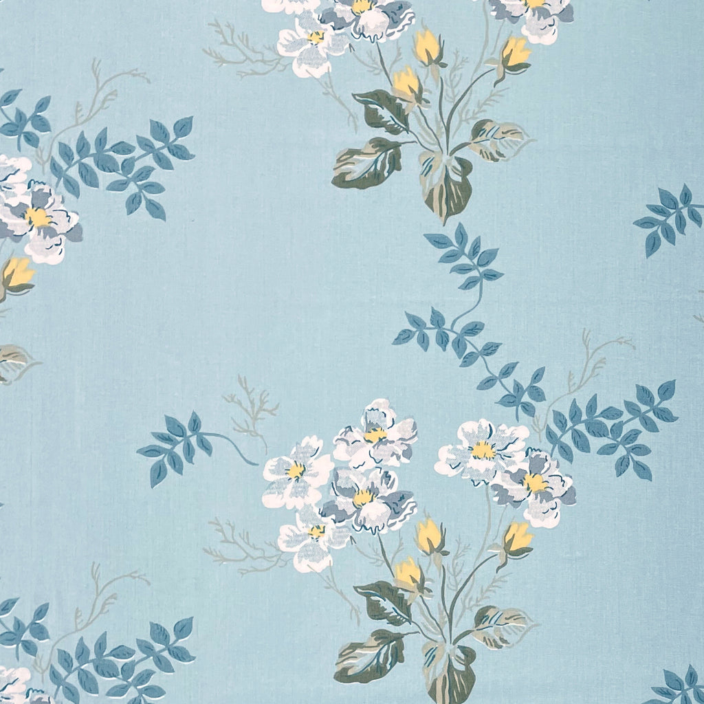 Sky Blue White Floral 240 TC Cotton Bedsheet with 2 Pillow Covers