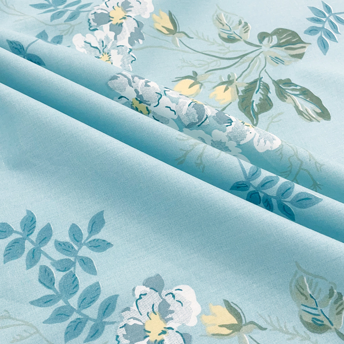 Sky Blue White Floral 240 TC Cotton Bedsheet with 2 Pillow Covers