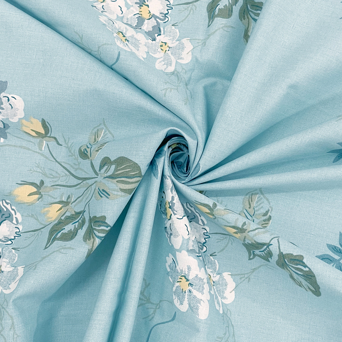 Sky Blue White Floral 240 TC Cotton Bedsheet with 2 Pillow Covers