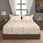 Peach Beige Pink Floral 240 TC Cotton Bedsheet with 2 Pillow Covers