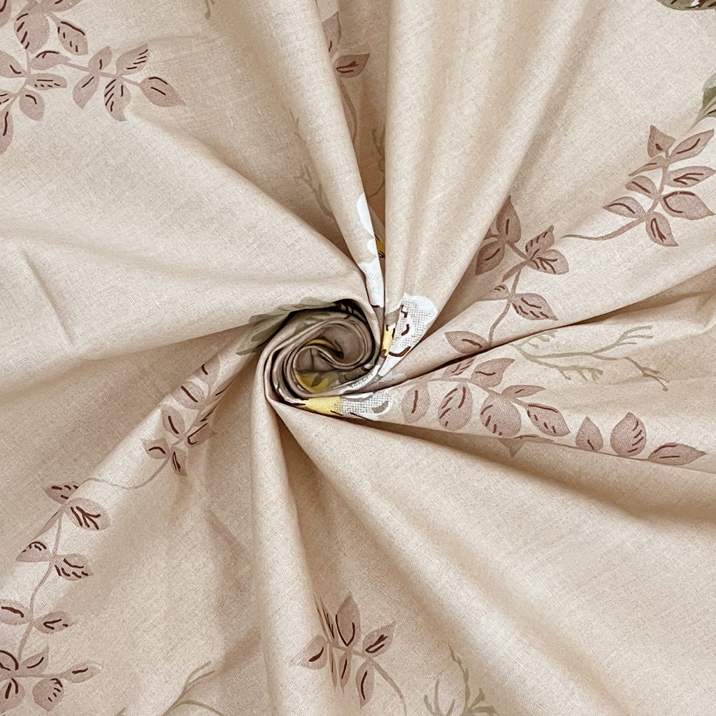 Peach Beige Pink Floral 240 TC Cotton Bedsheet with 2 Pillow Covers