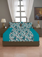 Teal Bloom - Floral 200TC Cotton multi colour Double King (90x108 Inches)