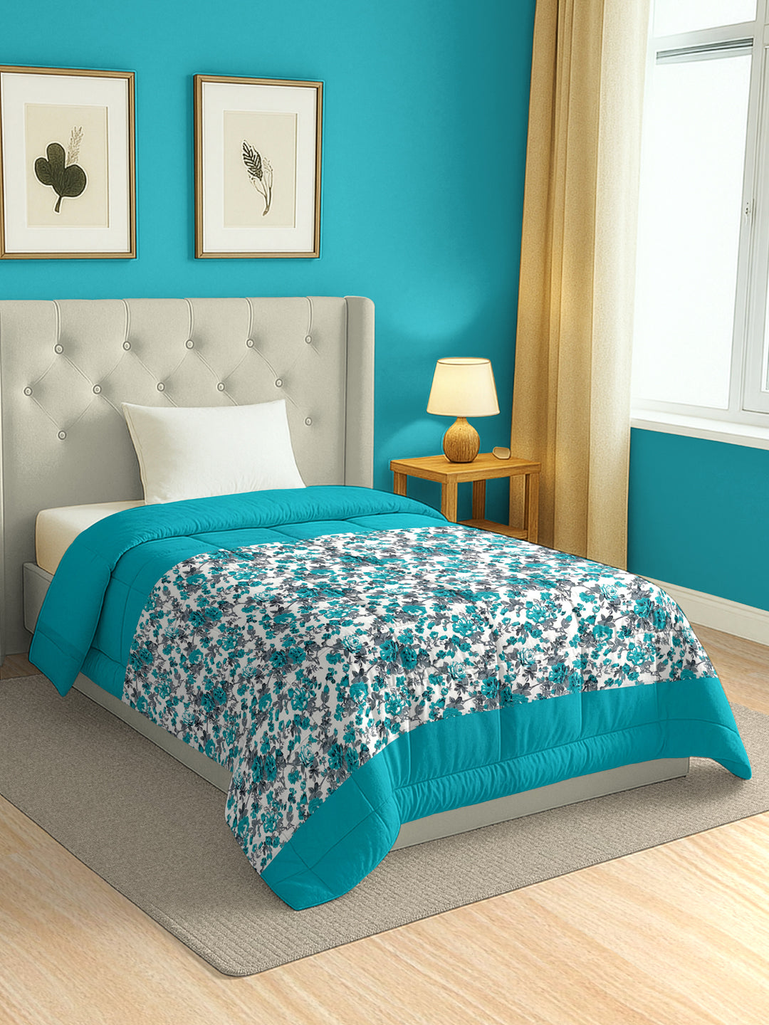 Soft Cotton Floral Blue Single AC Quilt