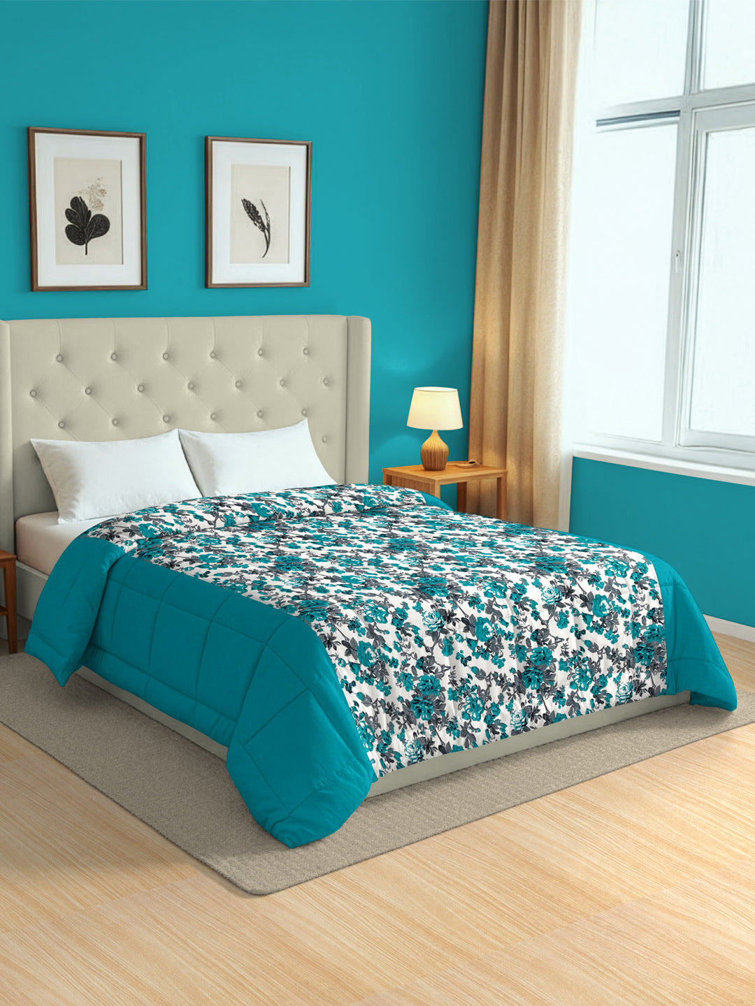 Soft Cotton Floral Blue Double AC Quilt