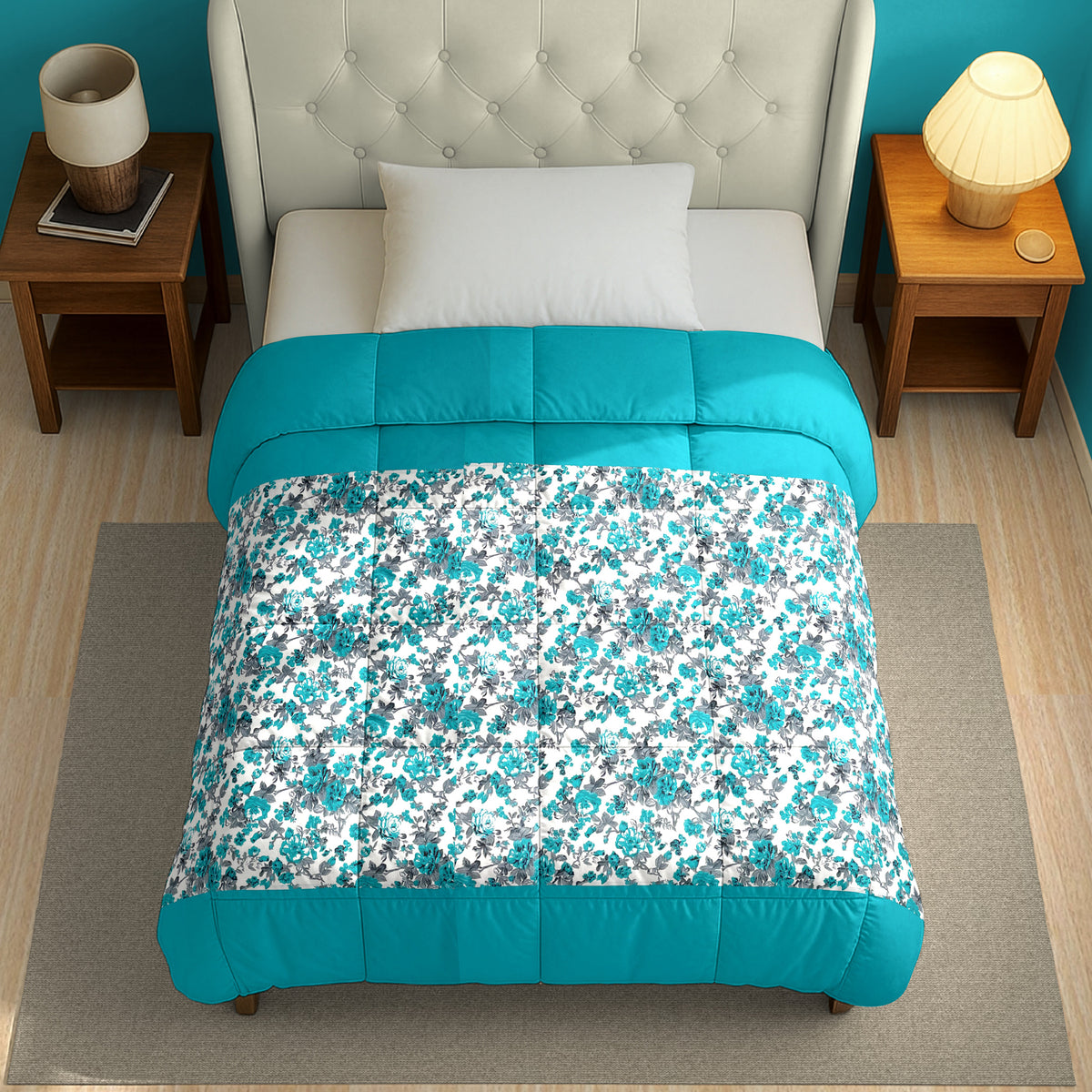 Basic Comfort Geometric Microfibre AC Quilt 150 GSM Blue Pack of 1