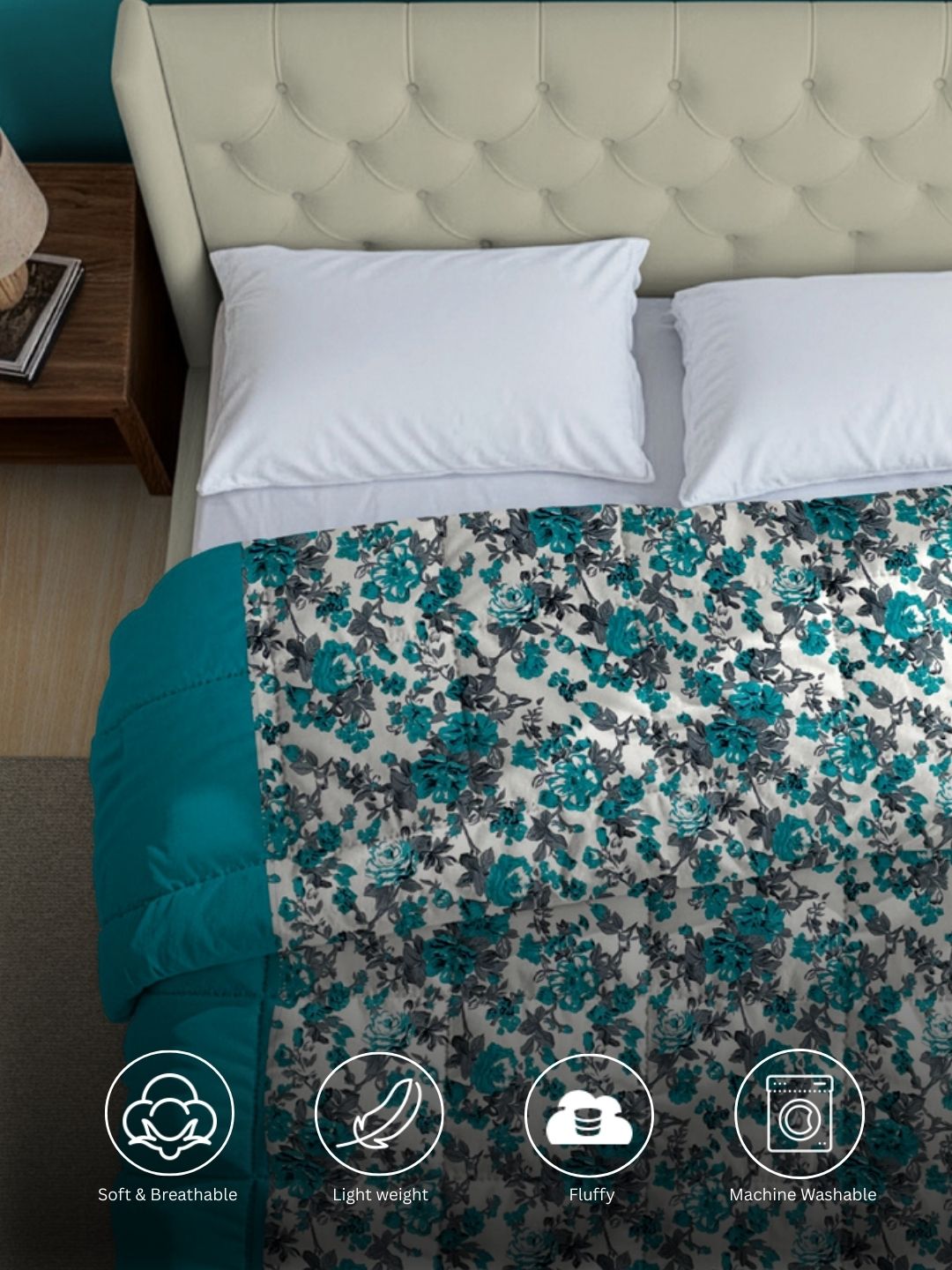 Soft Cotton Floral Blue Double AC Quilt