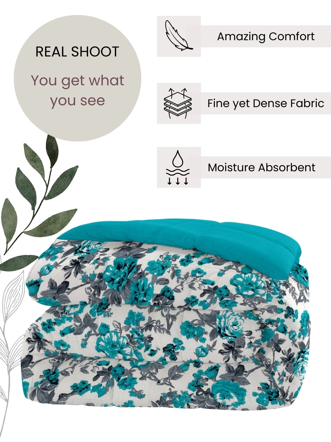 Soft Cotton Floral Blue Double AC Quilt