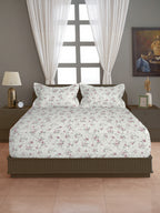 Cotton Super King Bedsheet with 2 Pillow Covers - Mint Green Floral Vine Print (108x108 inches)
