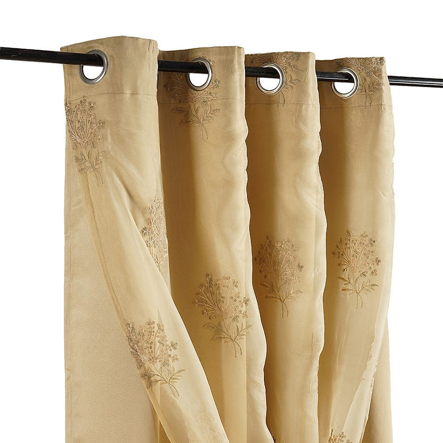 Sheer Embroidered Motif White Door Curtains