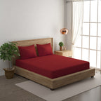 Solid Maroon Thermal King Fitted Bedsheet with 2 Matching Pillow Cover (72x78x10 inches)