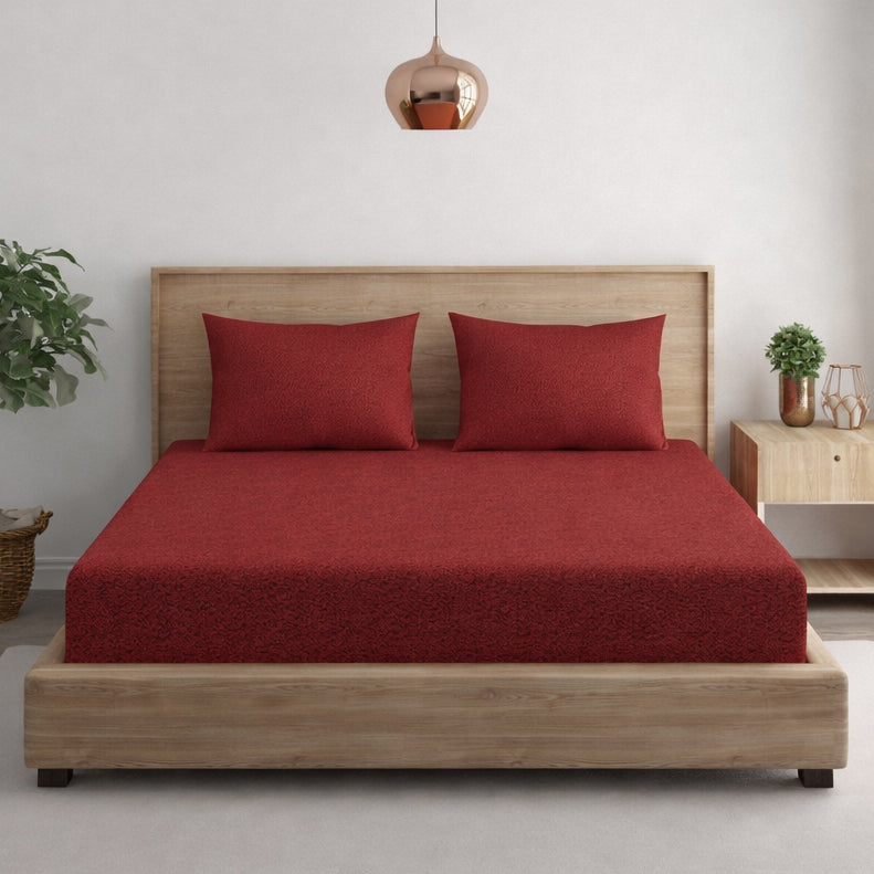 Solid Maroon Thermal Double King Bedsheet with 2 Matching Pillow Cover (90x108 inches)