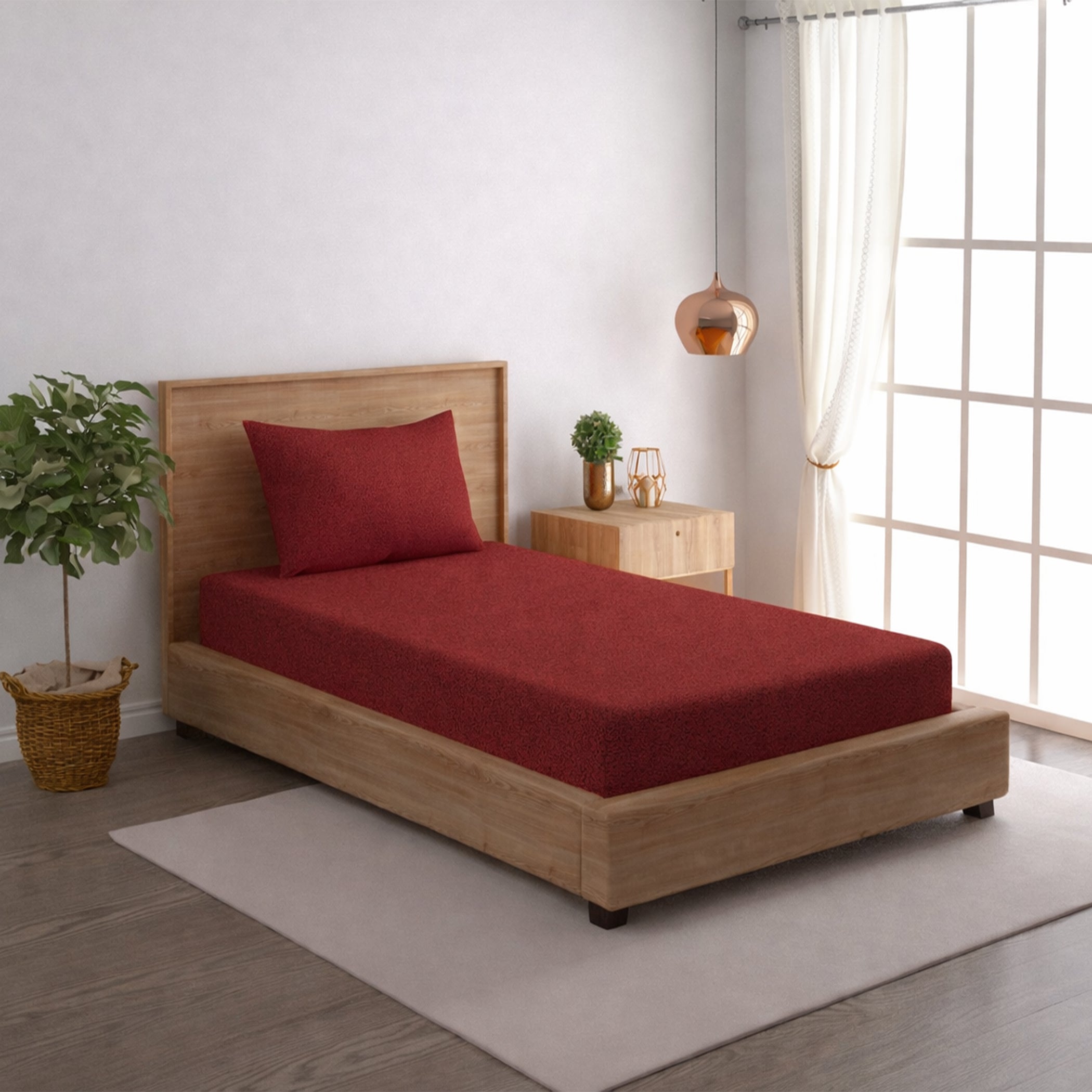 Solid Maroon Thermal Single Bedsheet with Matching Pillow Cover (60x90 inches)