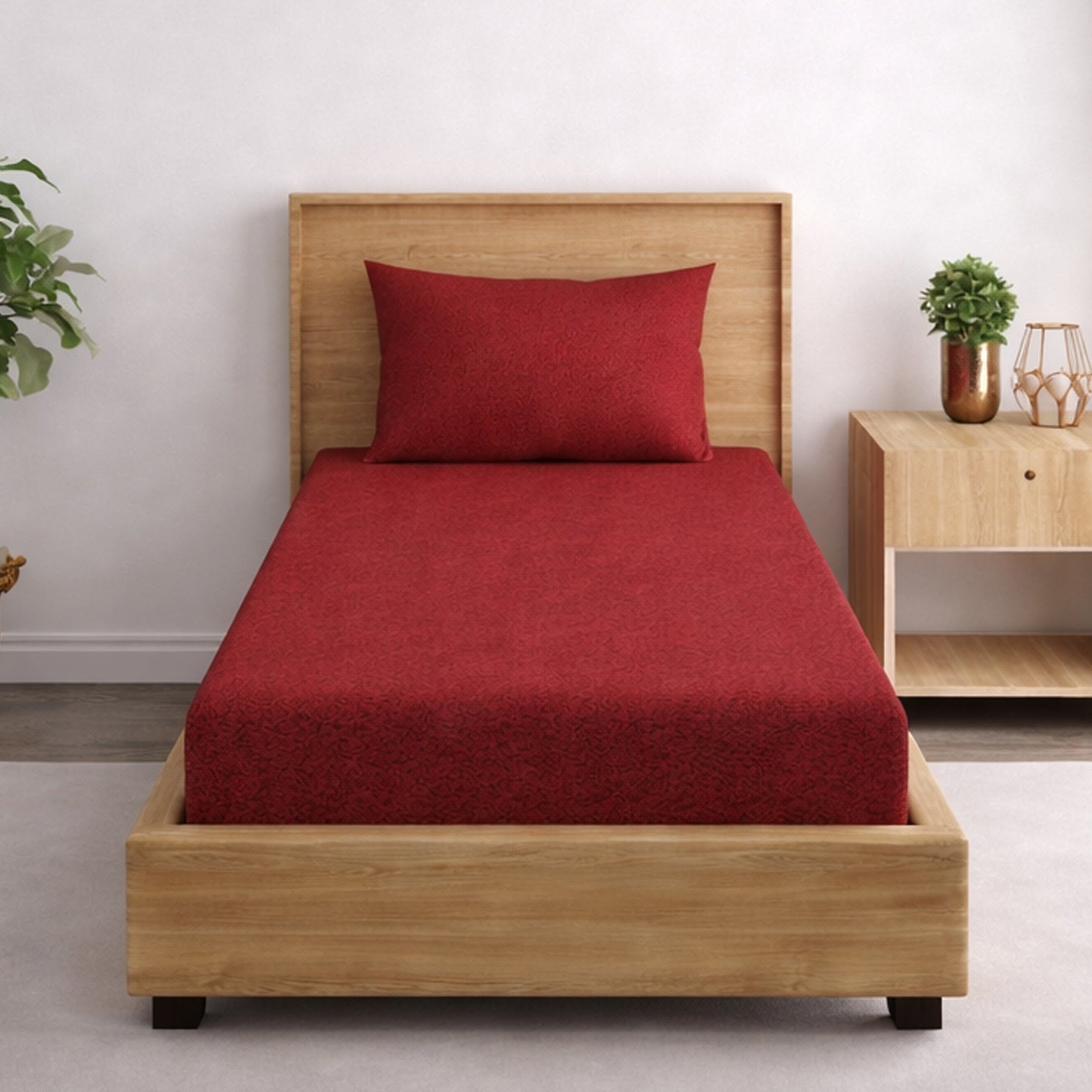 Solid Maroon Thermal Single Bedsheet with Matching Pillow Cover (60x90 inches)